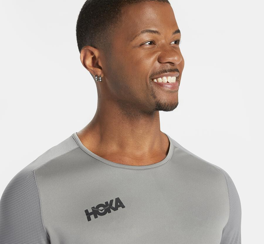 Hoka One One Tops Mens Grey - Performance Long Sleeve - 81420KWVQ